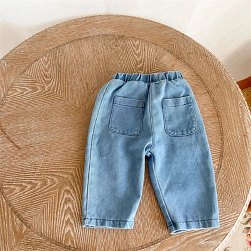 Children's suit spring and autumn boys and girls long-sleeved denim shirt jacket trousers two-piece baby top denim suit