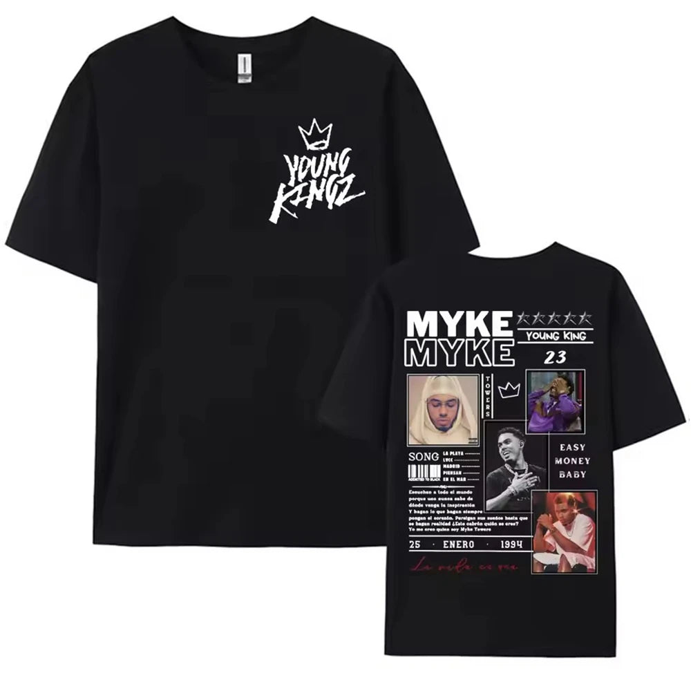 Ropa Hombre short sleeve Men Clothing Homme Mens New in Top & Tees Tee Shirt Rapper Myke Towers Graphic Printed T-shirts