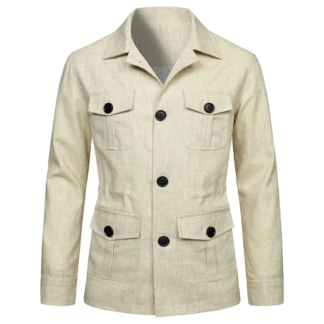 Mens Coats Safari Jacket Linen British Retro Gentry Suit Pockets Outerwear Fashion Solid Color Male Tops Ropa Hombre