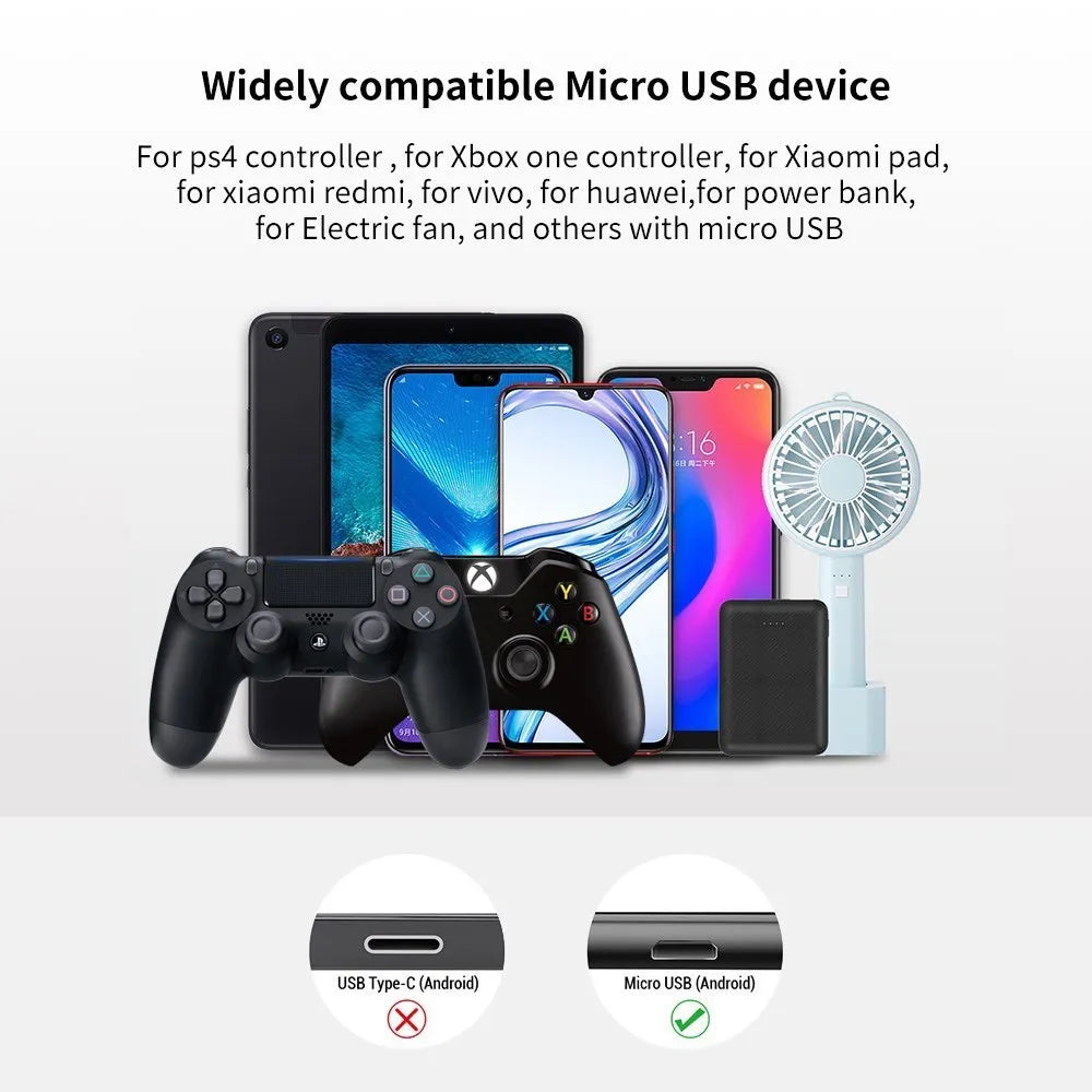2A Power Cable 1M/2M/3M Fast Charging Micro USB Cables For Android Phone Data Cable For Xbox One /PS4 Controller Accessories