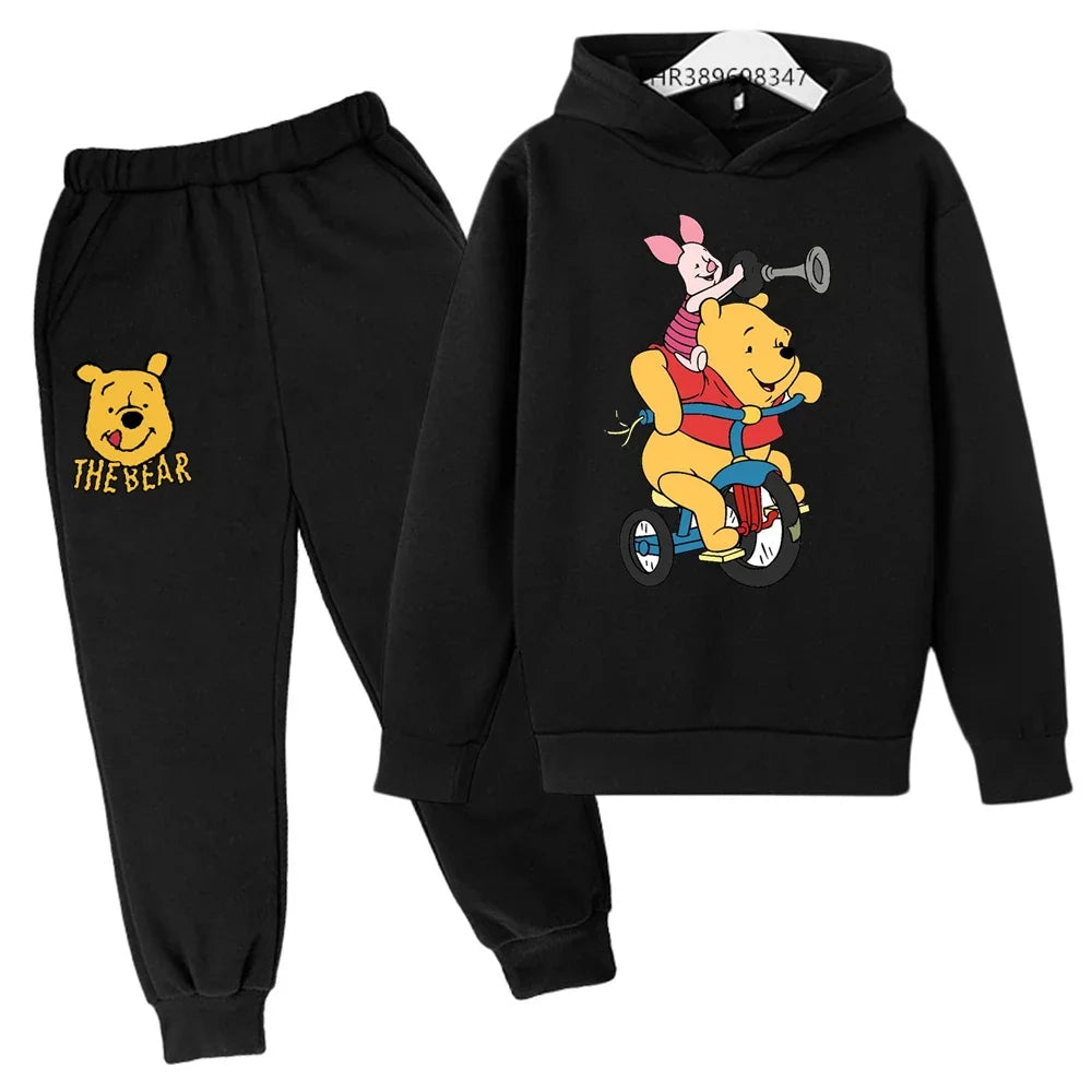 Ropa para niños Little Bear Otoño Invierno edad 3-12 niños niñas abrigo niños Sudadera con capucha + Pantalones conjunto negro
