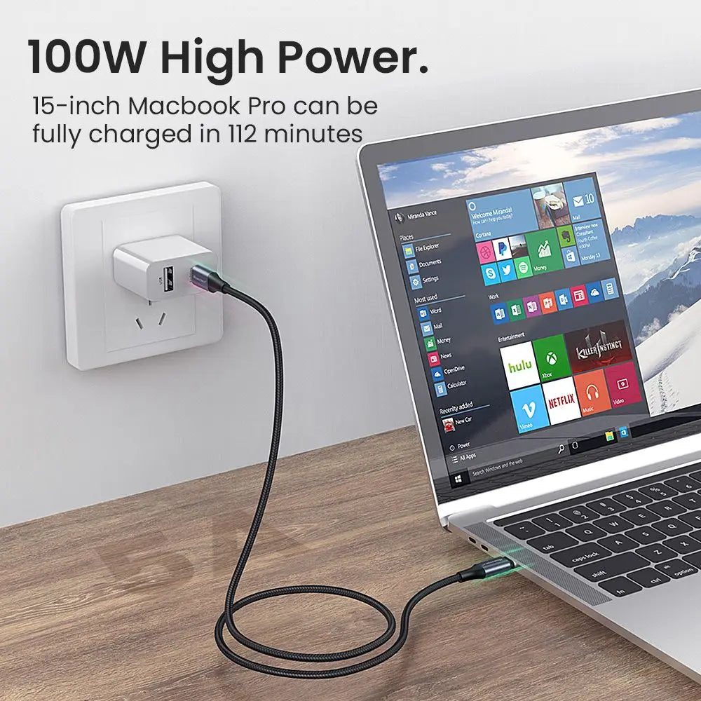 Mobile Phone USB C to USB Type C Cable PD 100W Fast Charging Line Quick Charge 4.0 Right Angle Wire 90 Degree Data 0.5m/1m/2m