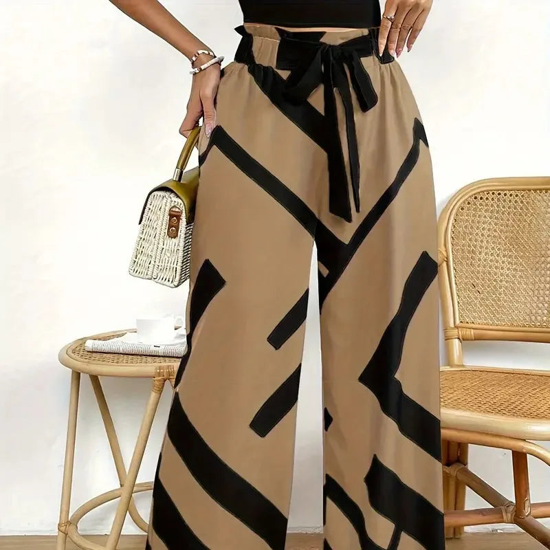 Women Clothing Wide Leg Pants For Women 2025 Fashion Striped Print Pantalones Spring Summer Casual Loose Lace Up Ropa De Mujer