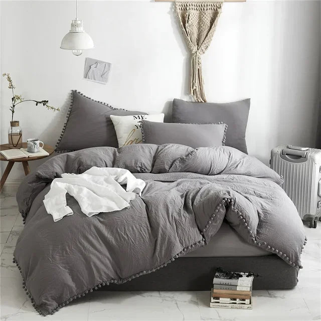 American Style Furball Tassel Duvet Cover Set Luxury King Queen Size Bedding Set Soft Twin Full Quilt Covers Sets NO Bed Sheet