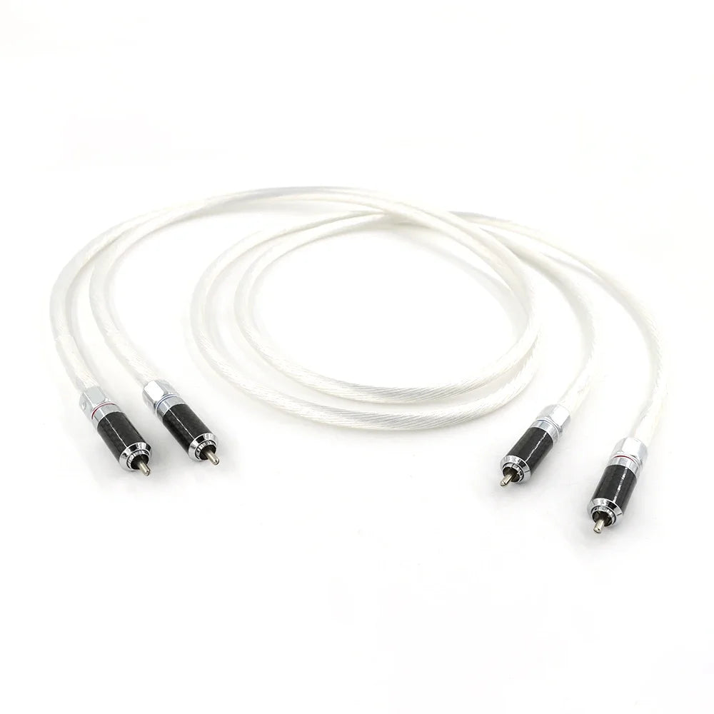 HiFi RCA Audio Cable 12 Strands OCC Silver Plated Wire With Locking Carbon Fiber RCA Plug Cable HiFi 2RCA to 2RCA Cable