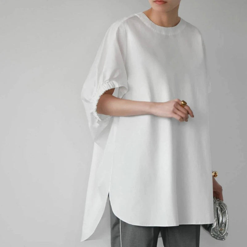 2025 Ropa Mujer Korean Tshirts for Women Short Sleeve O-neck Temperament Summer Chic Tops Casual Fashion White Irregular T Shirt