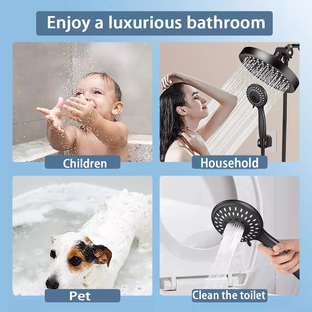 Bathroom Concealed 6-inch ABS Pressurized Shower Set Matte Black Showerhead Combination Toilet Top Spray Shower