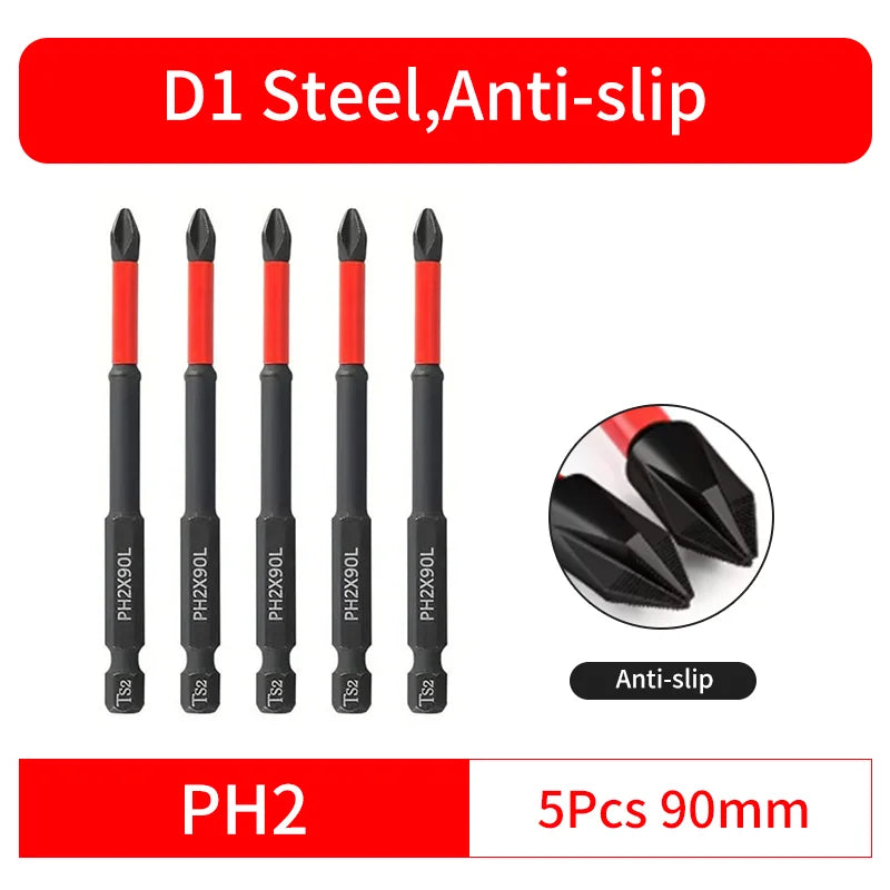 Anti-Slip and Shock-Proof Bits Screwdriver Bits,High Hardness Strong Magnetic 25/50/65/70/90/150mm PH2 Screwdriver Set