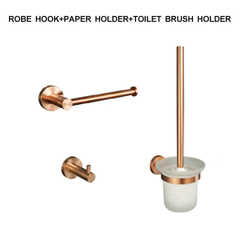 Brushed Rose Gold Stainless Steel Wall-mounted Elegant Bathroom Set Paper Towel Stick Toilet Bathroom Robe Soap Soap Dishwasher