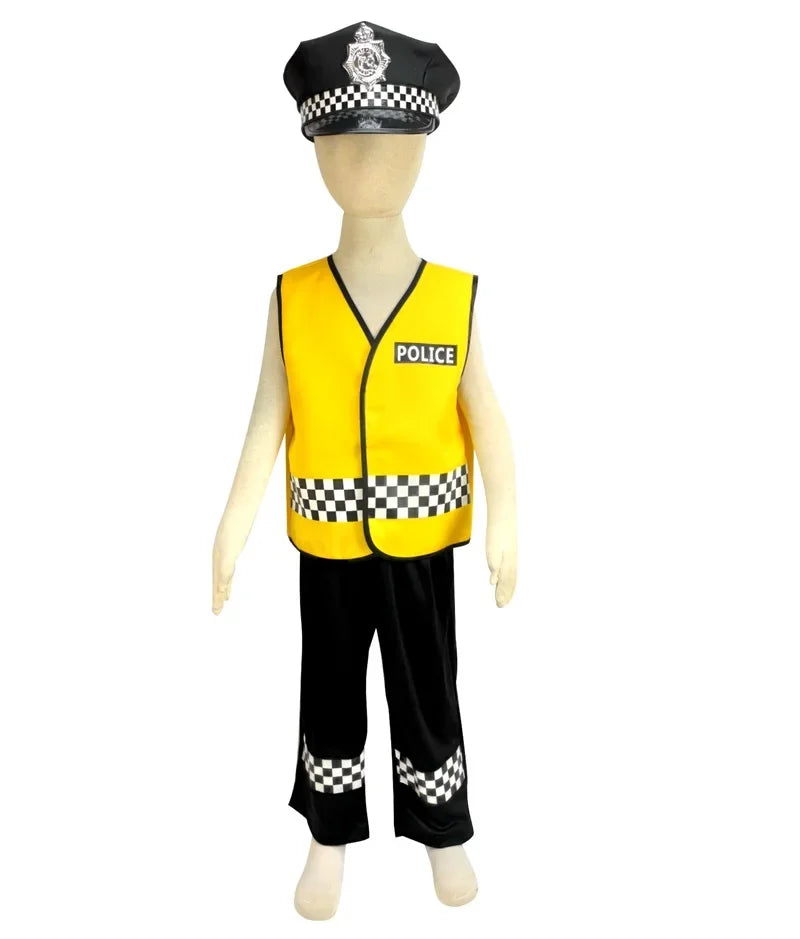 Childs Occupation police Costume Traffic police Vest & Cap Hat Costume Fancy Dress Outfit for 3-9years children