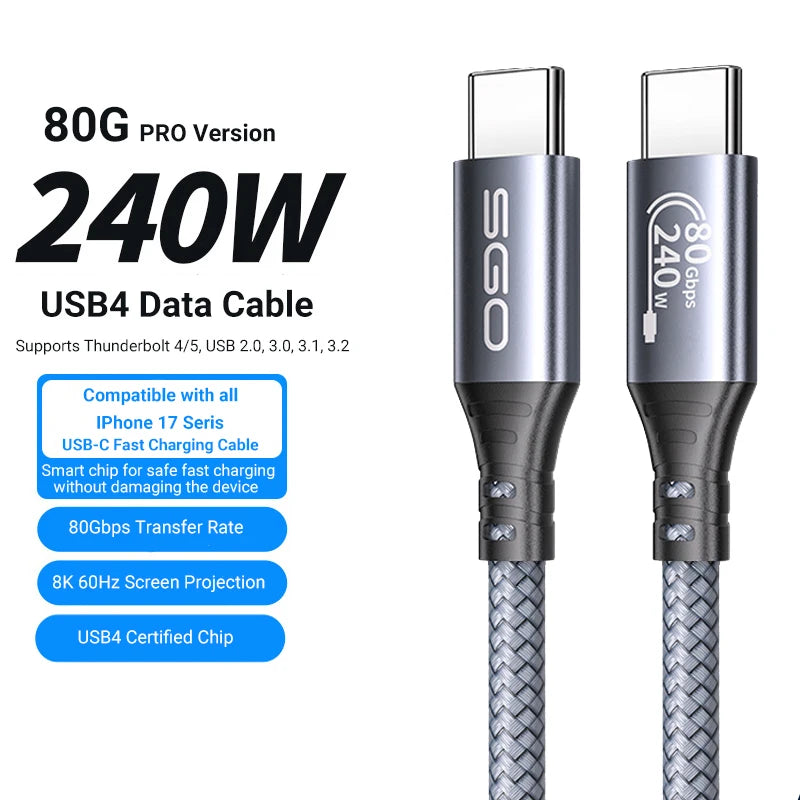 USB C Cable 80Gbps USB 4 Cables 240W Gen 4 Data Cable Compatible with Thunderbolt 5 Cable Right Angle 90 Degree USB Type-C Cable