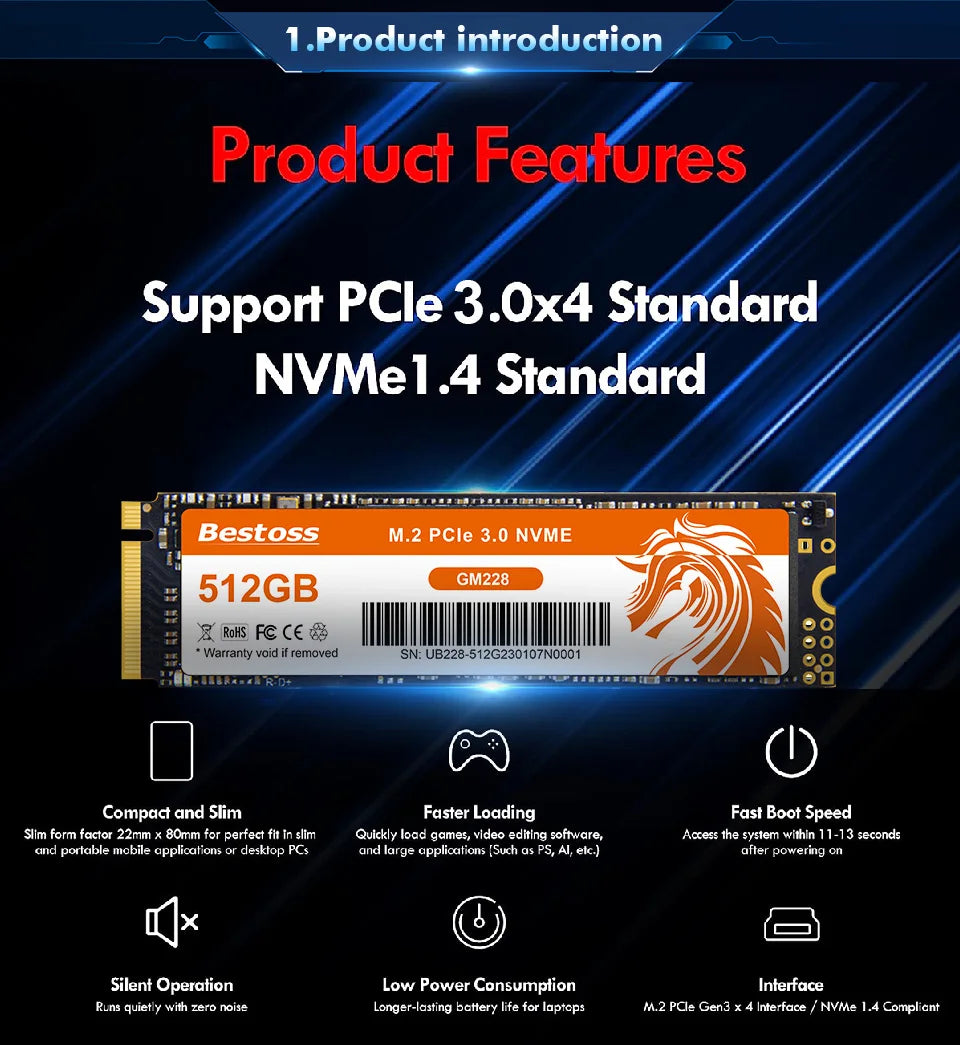 Bestoss M.2 NVMe PCIe 3.0 128GB 256GB 512GB 1TB Internal Hard Drive SSD For Laptop Desktop