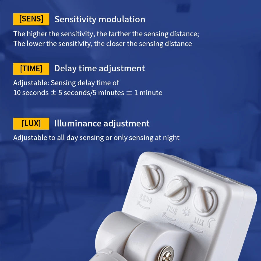 Motion Sensor 120° Replacement PIR Motion Detector for Home Adjustable Time & Detection Range for Floodlight LED Blub Celling