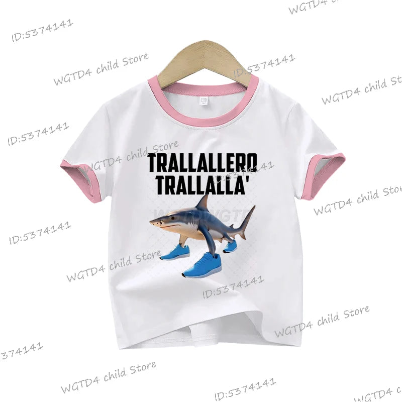 Children's Clothing Italian Brainrot Tralalero Tralala Printed T-shirt for Children Fashion Shark Lover Funny Meme Boys Clothes