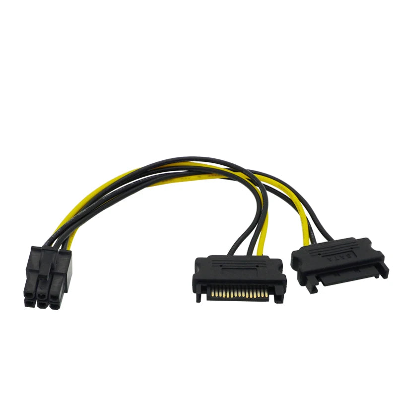 SATA 2x15Pin to Graphics card PCI-e PCIE 6/8 Pin Video Card Power Supply Cable 6/8pin to Dual Sata Y Splitter Adapter 18CM 18AWG
