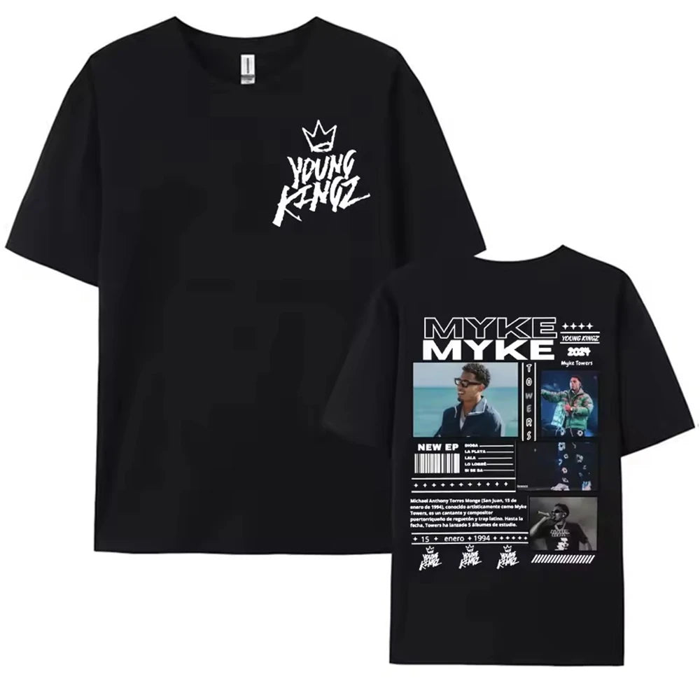 Ropa Hombre short sleeve Men Clothing Homme Mens New in Top & Tees Tee Shirt Rapper Myke Towers Graphic Printed T-shirts