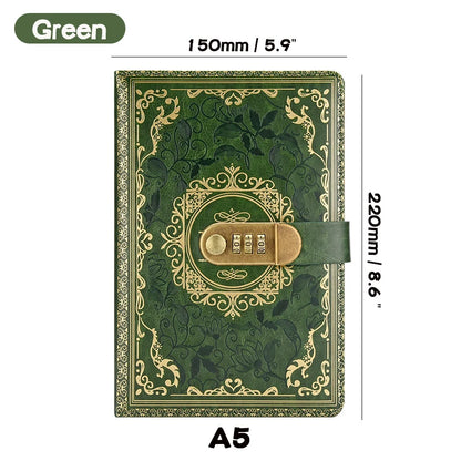 Retro Digital Password Notebook Journal With Lock A5,Diary Perfect for Men and Women-PU Leather Combination Lock Persons Privacy