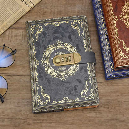 Retro Digital Password Notebook Journal With Lock A5,Diary Perfect for Men and Women-PU Leather Combination Lock Persons Privacy