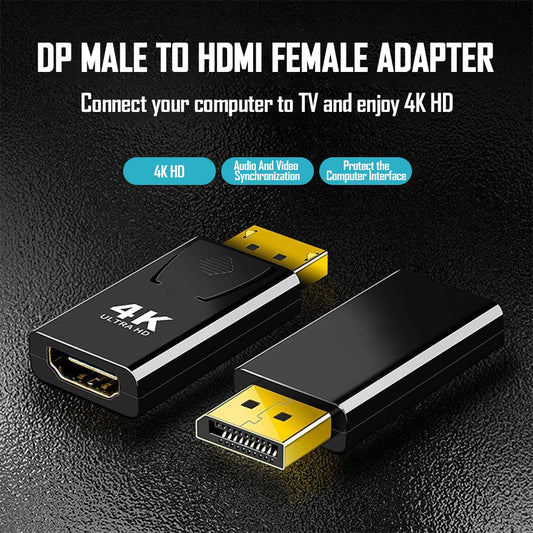 4K DisplayPort to HDMI DP to HDMI Display Converter 4K@60Hz DP to HDTV Male to Female Unidirectional Adapter for Dell, Lenovo、PC