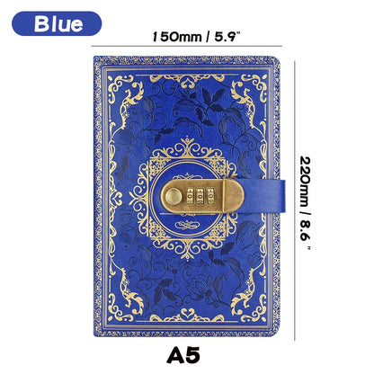 Retro Digital Password Notebook Journal With Lock A5,Diary Perfect for Men and Women-PU Leather Combination Lock Persons Privacy