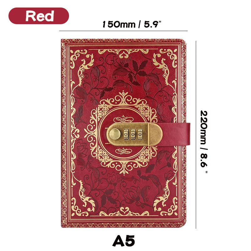 Retro Digital Password Notebook Journal With Lock A5,Diary Perfect for Men and Women-PU Leather Combination Lock Persons Privacy