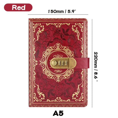 Retro Digital Password Notebook Journal With Lock A5,Diary Perfect for Men and Women-PU Leather Combination Lock Persons Privacy