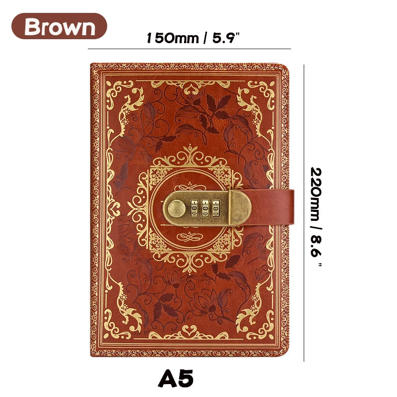 Retro Digital Password Notebook Journal With Lock A5,Diary Perfect for Men and Women-PU Leather Combination Lock Persons Privacy