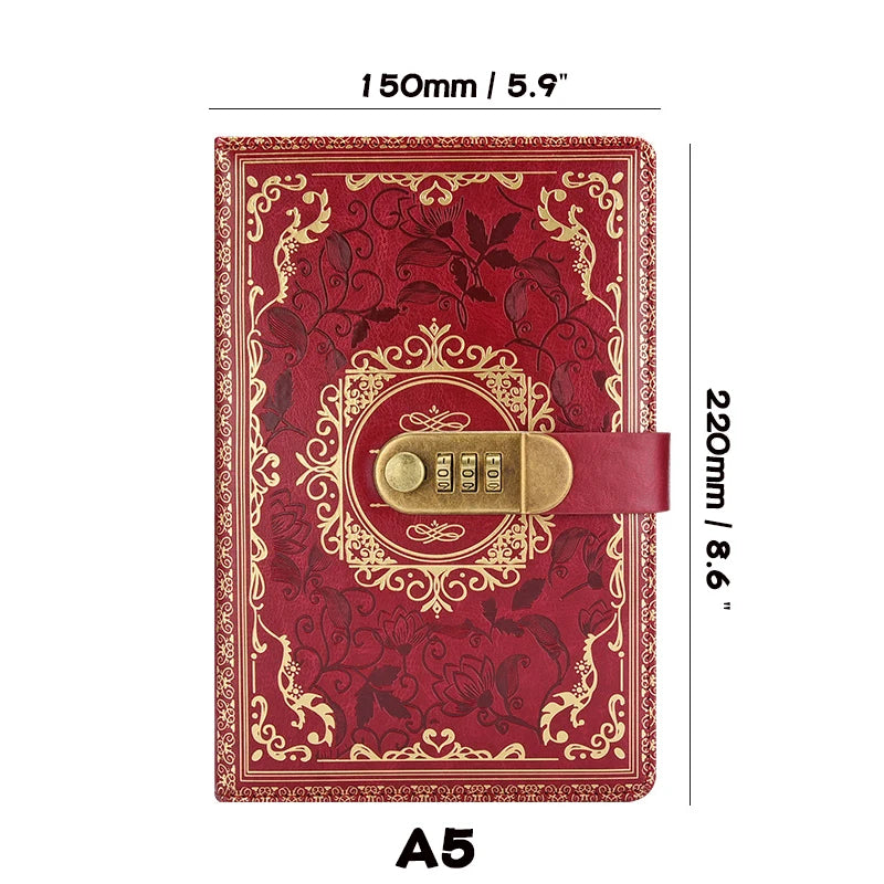 Retro Digital Password Notebook Journal With Lock A5,Diary Perfect for Men and Women-PU Leather Combination Lock Persons Privacy
