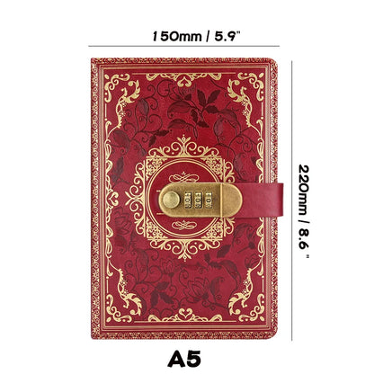 Retro Digital Password Notebook Journal With Lock A5,Diary Perfect for Men and Women-PU Leather Combination Lock Persons Privacy