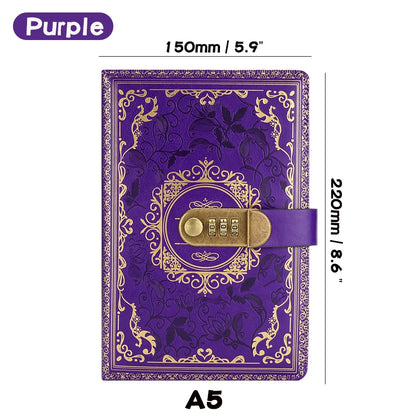 Retro Digital Password Notebook Journal With Lock A5,Diary Perfect for Men and Women-PU Leather Combination Lock Persons Privacy