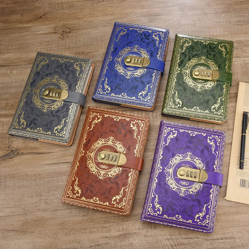 Retro Digital Password Notebook Journal With Lock A5,Diary Perfect for Men and Women-PU Leather Combination Lock Persons Privacy