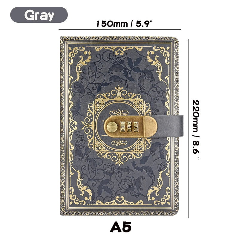 Retro Digital Password Notebook Journal With Lock A5,Diary Perfect for Men and Women-PU Leather Combination Lock Persons Privacy