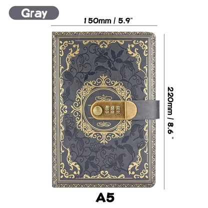 Retro Digital Password Notebook Journal With Lock A5,Diary Perfect for Men and Women-PU Leather Combination Lock Persons Privacy