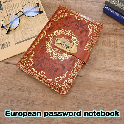 Retro Digital Password Notebook Journal With Lock A5,Diary Perfect for Men and Women-PU Leather Combination Lock Persons Privacy