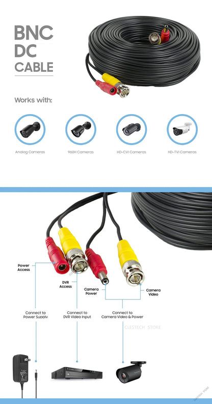ALL Copper AHD CCTV CABLE 5m 10m 15m 20m 30m 50m Video+power AHD Copper CCTV Camera extend Wires Extension extension with BNC+DC