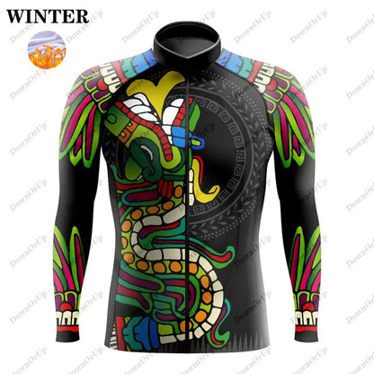 Mexico Aztec Men's Long Sleeve Cycling Jersey Maillot Ciclismo Hombre Equipment BIke ropa Professional Cycling Clothing