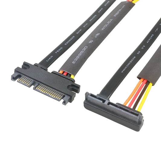 15cm SATA 22 Pin Male To Female 90 degrees Sata Extension Cable SATA 6Gb/s 22 Pin Male to Female 7+15 Pin SATA Data HDD Power