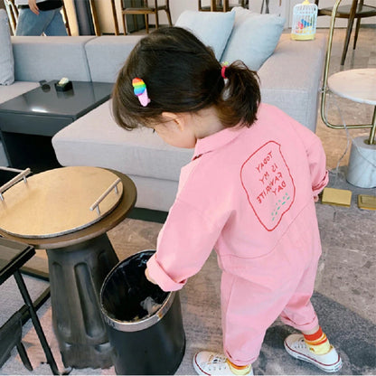 Children Clothing Jumpsuit 2020 Autumn New Cute Girls Casual Letter Tooling Denim Baby Kids Clothes Japanes & Korean Style 1-7 Y