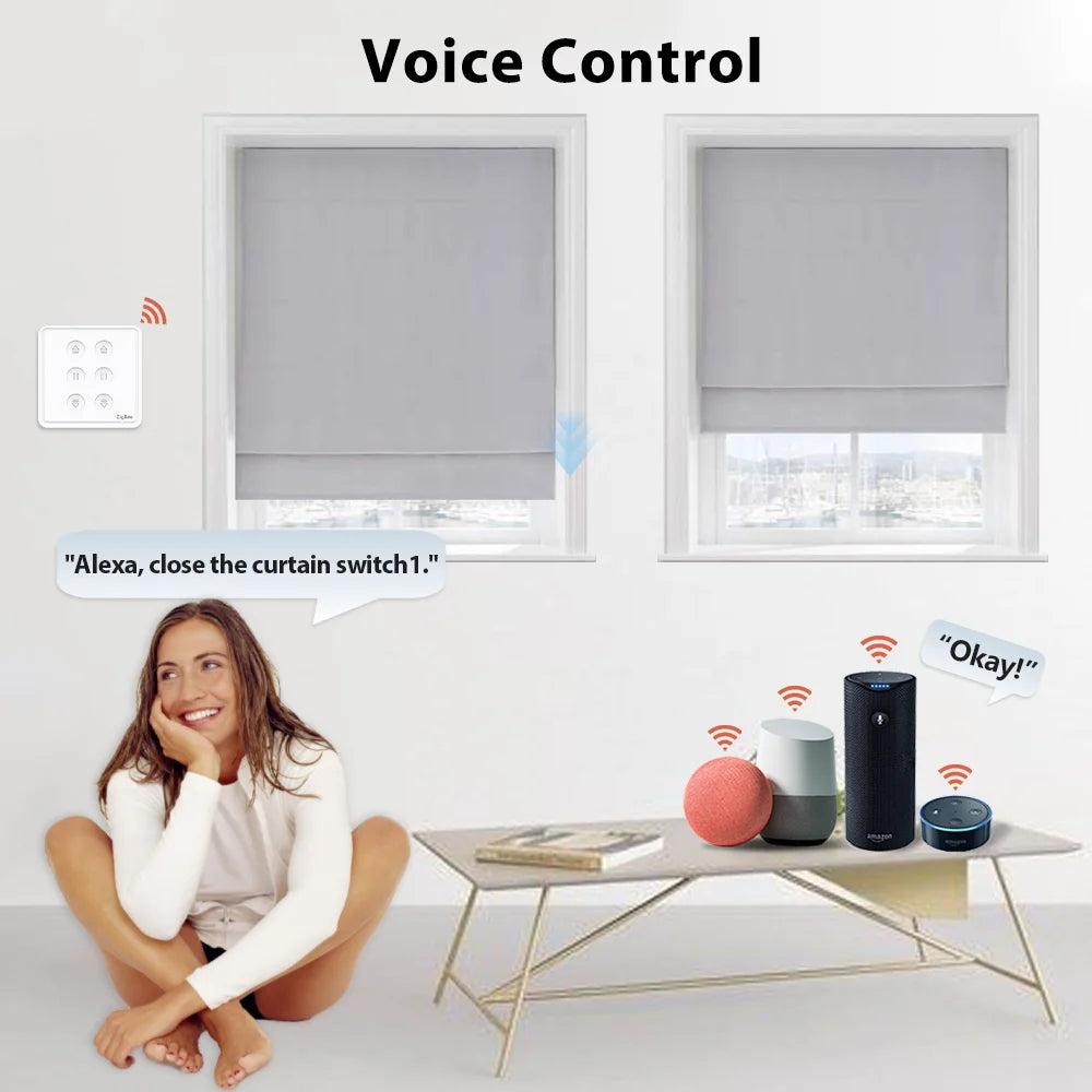 LoraTap Tuya ZigBee 3.0 EU Double Curtain Switch for Tubular Motor Google Home Alexa Voice Control Work with Zigbee2MQTT DIY