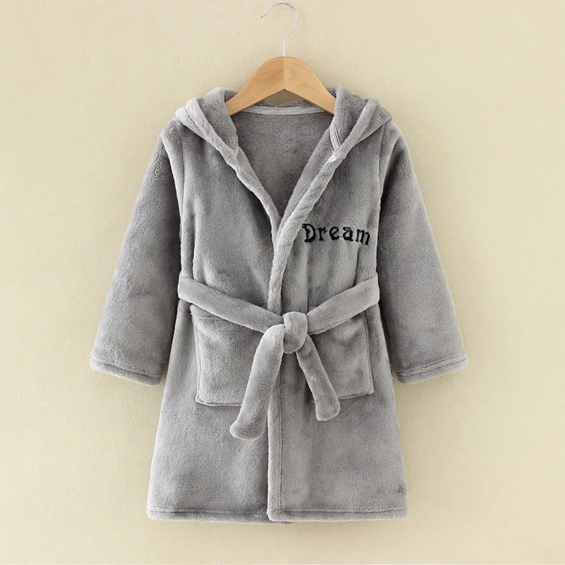 Children Flannel Robes Boys Girls Autumn Winter Pajamas Children Letter Sleepwear Kids Hooded Bathrobe Spring Casual Clothing