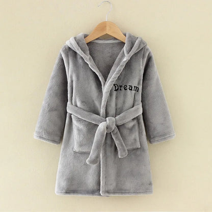 Children Flannel Robes Boys Girls Autumn Winter Pajamas Children Letter Sleepwear Kids Hooded Bathrobe Spring Casual Clothing