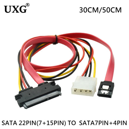 Cable SATA 22pin 7+15pin Female to SATA 7Pin Female with Molex IDE 4Pin Power Computer Cable Cord 50cm for 2.5 3.5 HDD