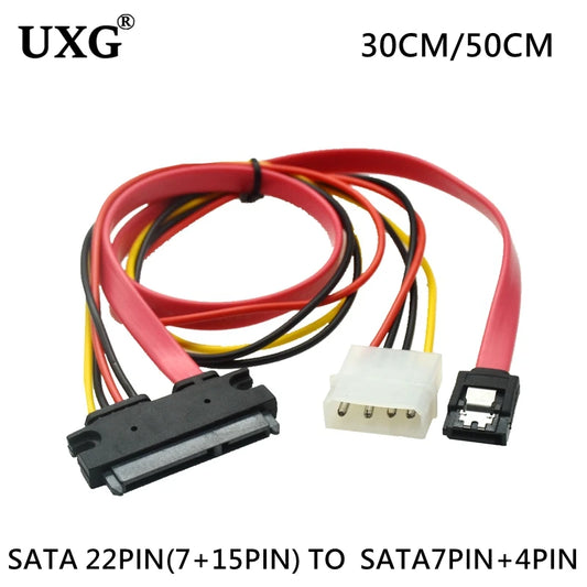 Cable SATA 22pin 7+15pin Female to SATA 7Pin Female with Molex IDE 4Pin Power Computer Cable Cord 50cm for 2.5 3.5 HDD