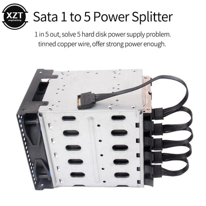 New SATA 15Pin M 1 to 5 SATA 15Pin F Hard Drive Power Supply Splitter Cable Cord for DIY PC Sever 15-pin Power Adapter 60CM