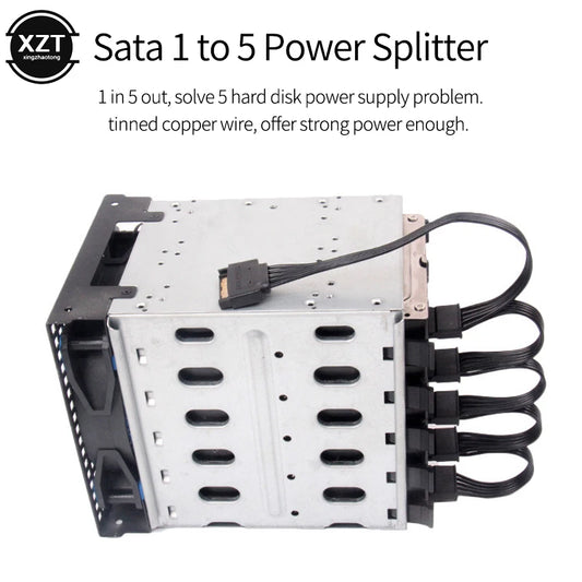 New SATA 15Pin M 1 to 5 SATA 15Pin F Hard Drive Power Supply Splitter Cable Cord for DIY PC Sever 15-pin Power Adapter 60CM