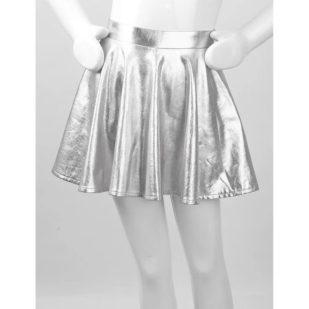 Children Clothing Girl Metallic Sleeveless Tops Flared Pleated A-Line Mini Short Skirt Kids Outfits 2pcs Clothes Set Dance Wear