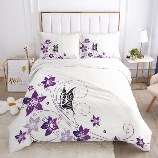 Bedding Set Duvet Cover Pillowcases Comforter/Quilt/Blanket Cover Luxury 3D HD Quality Printed Reactive Queen Single purple