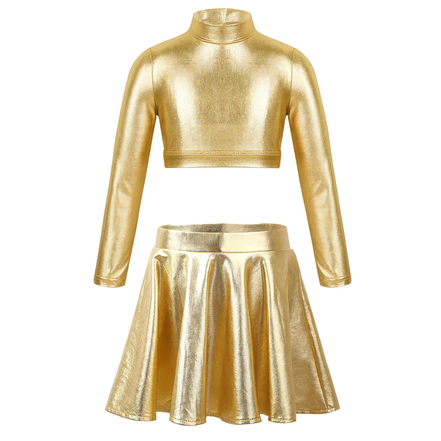 Children Clothing Girl Metallic Sleeveless Tops Flared Pleated A-Line Mini Short Skirt Kids Outfits 2pcs Clothes Set Dance Wear