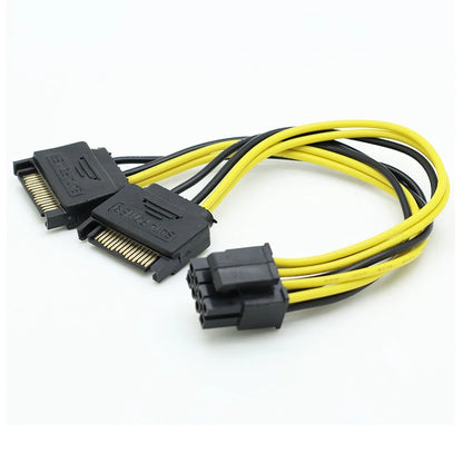 Dual SATA 15pin to 8pin Graphic Card Power Adapter Cable 20cm PCIE SATA Power Supply Cable 8p to SATA for Bitcoin Miner Mining