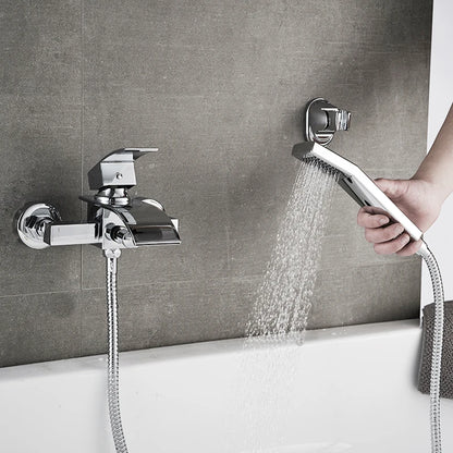 ROVATE Bathtub Shower Set Wall Mounted Waterfall Bath Faucet, Bathroom Cold and Hot Mixer Taps Brass Chrome
